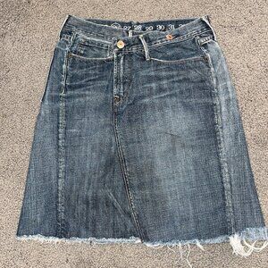 EARNEST SEWN Brinklsy Asymmetrical Crossover Blue Denim Mini Skirt - EUC - 26
